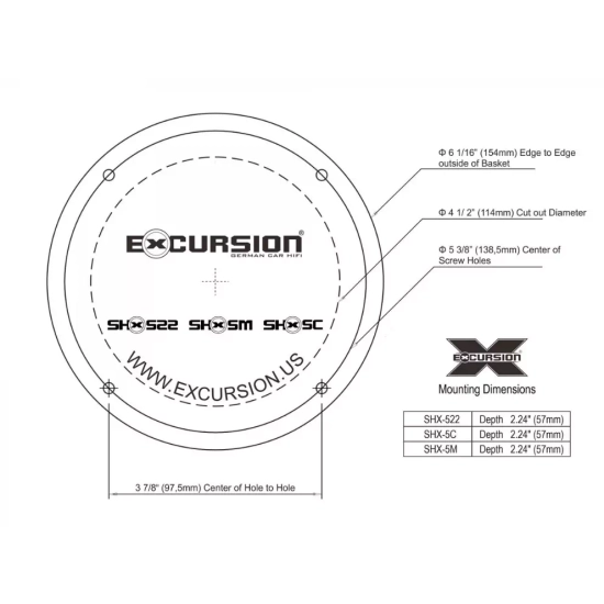 Excursion SHX-5.3C dB  3-drożny zestaw głośnikowy: 4 woofery 130mm, średnio-wysokotonowa sekcja SX-SAT, 6 zwrotnic - 1.5ohm, 150/300W, 94dB, 45-20000H